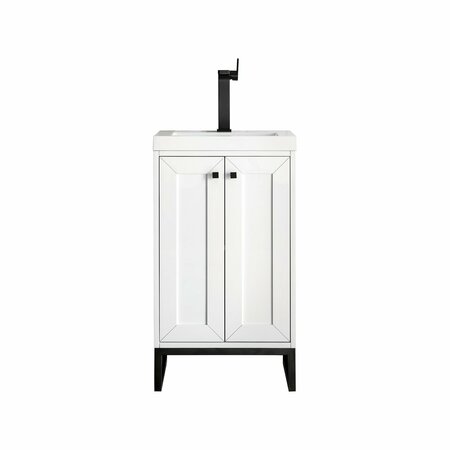 JAMES MARTIN VANITIES Chianti 20in Single Vanity, Glossy White, Matte Black, w/ White Glossy Composite Stone Top E303V20GWMBKWG